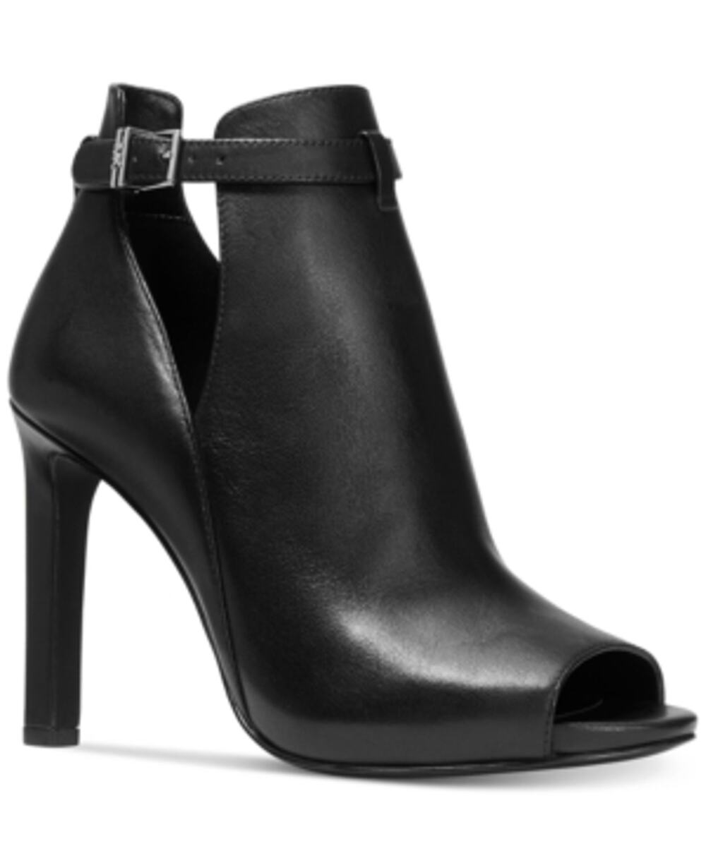 NWT MICHAEL Kors Women Lawson Leather Peep Toe Ankle Wrap Booties,black-Size 6
